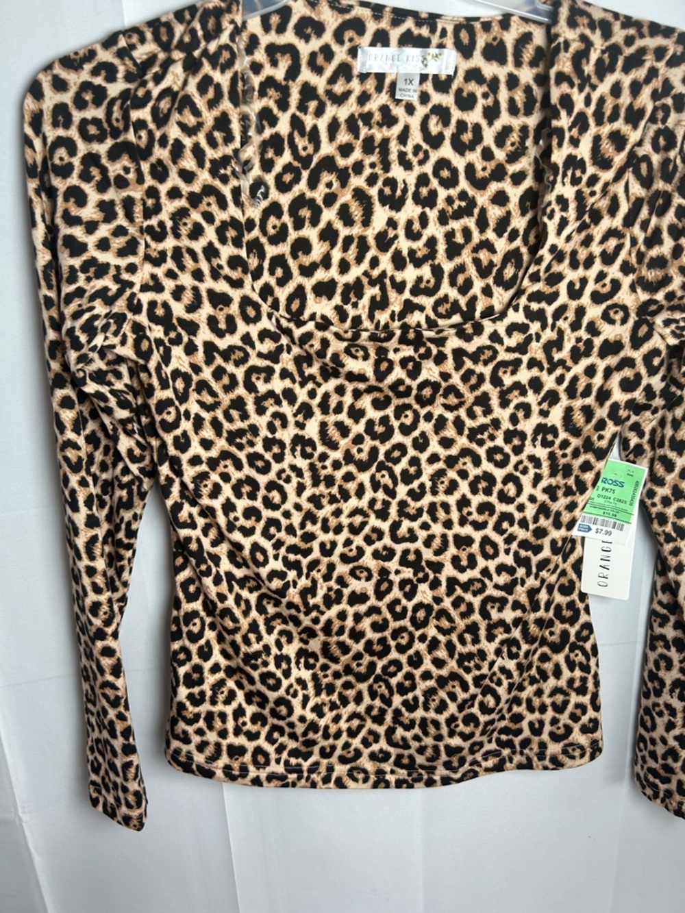 Leopard Print Scoop-Neck Long Sleeve Tank Top - Tan/Black